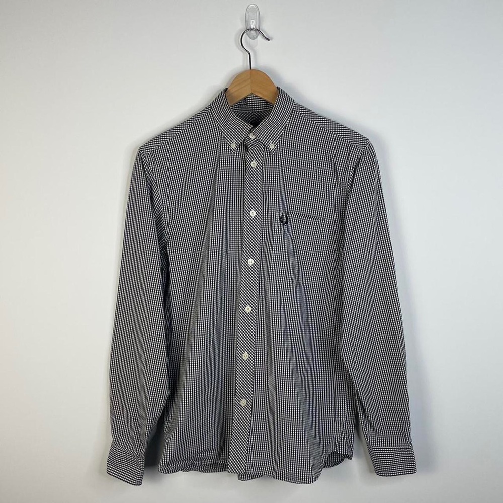 Fred Perry Checker Button Up Shirt Size Small Men Black White